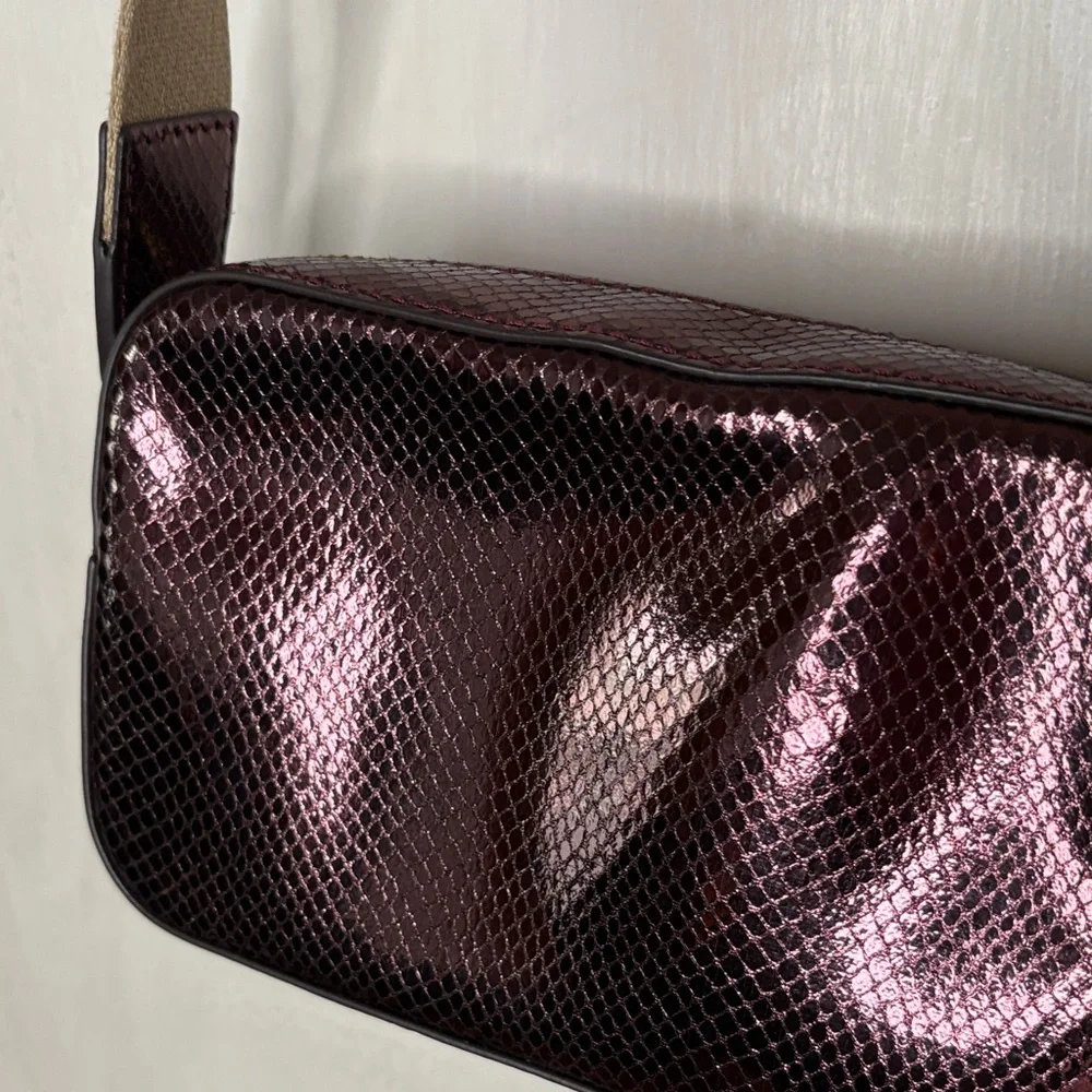 Michael Kors Maisie 2 in One Shimmering Maroon Burgundy Camera Bag Crossbody